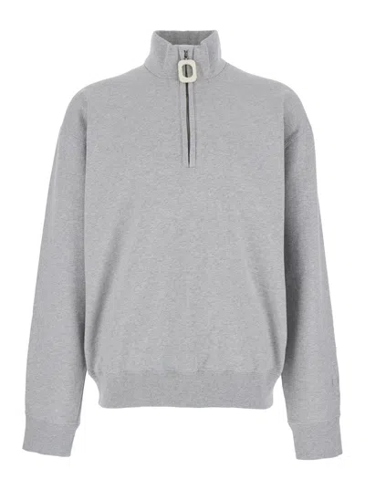 Jw Anderson Grey High Neck Sweatshirt With Zip Closure And Logo Embroidery In Cotton Man In Multicolor