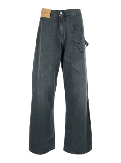 JW ANDERSON GREY JEANS WITH LOGO PATCH ON THE FRONT AND EMBROIDERED LOGO ON THE POCKET IN COTTON MAN