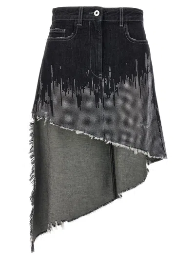 JW ANDERSON GREY SEQUIN ASYMMETRIC DENIM SKIRT