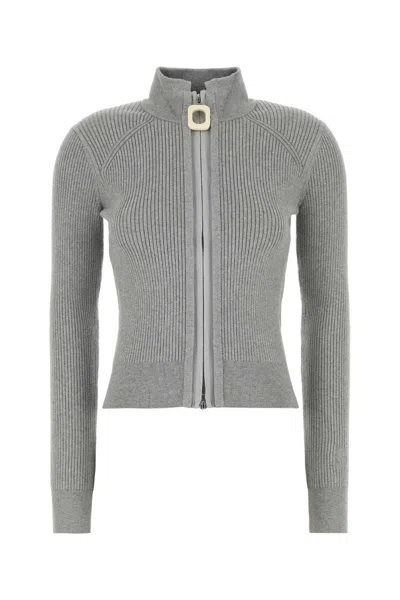 JW ANDERSON GREY STRETCH COTTON BLEND CARDIGAN