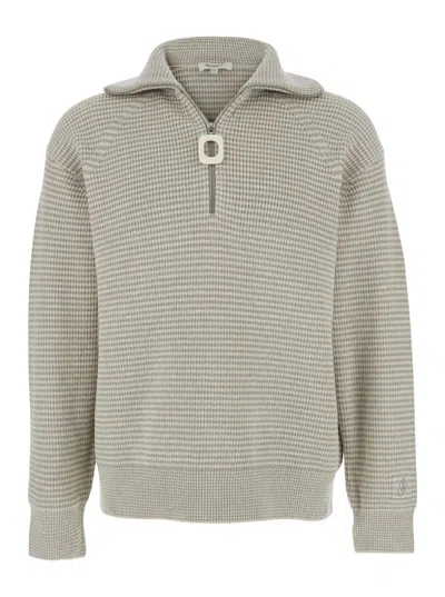 JW ANDERSON GREY SWEATER WITH HALF ZIP CLOSURE ON THE FRONT IN COTTON PIQUET MAN