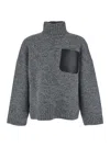 Jw Anderson Grey Sweater With High Neck And One Front Patch Leather Pocket In Wool Blend Man In Gray