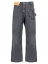 Jw Anderson J. W. Anderson Relaxed Fit Grey Jeans With Diagonal Stitching And Embroidered Logo In Grey