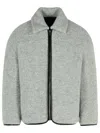 Jw Anderson Mens Light Grey Melange Contrast-trim Relaxed-fit Knitted Wool-blend Jacket In Gray