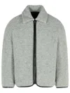 Jw Anderson Mens Light Grey Melange Contrast-trim Relaxed-fit Knitted Wool-blend Jacket In Gray