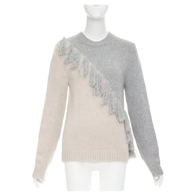 Pre-owned Jw Anderson Grey Wool Cashmere Tassel Trim Asymmetric Split Crew Neck Sweater Xs In Gray