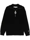 Jw Anderson Men Black High Neck Sweater With Front Zip Closure And Logo Embroidery In Wool Man In Black