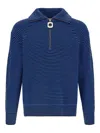 Jw Anderson Blue Sweater With Half Zip Closure On The Front In Cotton Piquet Man In Blue