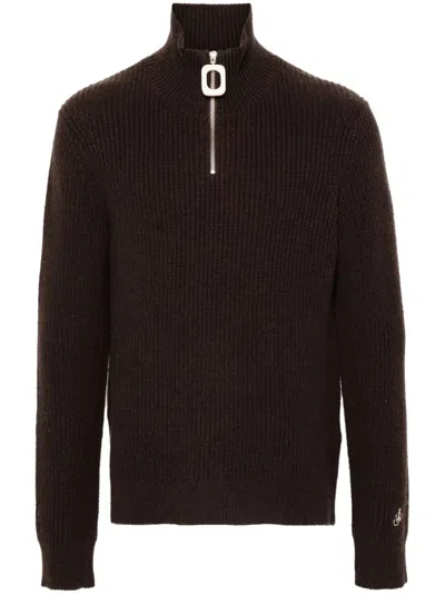 Jw Anderson Half-zip Sweater In Brown