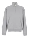 Jw Anderson Men Grey High Neck Sweatshirt With Zip Closure And Logo Embroidery In Cotton Man In Grey