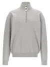 Jw Anderson Men Grey High Neck Sweatshirt With Zip Closure And Logo Embroidery In Cotton Man In Light Grey