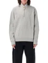 Jw Anderson Men Grey High Neck Sweatshirt With Zip Closure And Logo Embroidery In Cotton Man