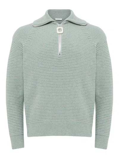 Jw Anderson Half-zip Waffle-knit Sweater In Green