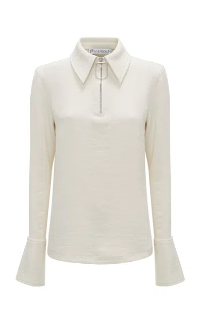 Jw Anderson Half-zipped Crepe Henley Top In Neutral