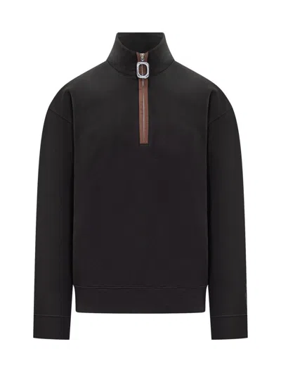 Jw Anderson Black Sweatshirt With Front Zip And Embroidered Logo On The Sleeve In Cotton Man In Blue