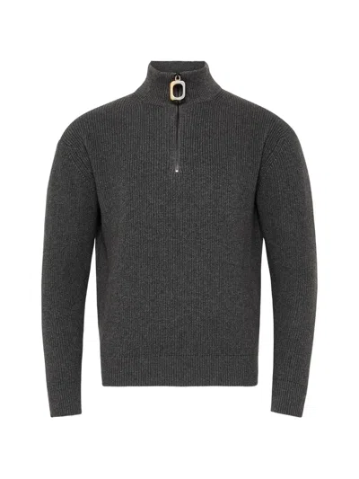 Jw Anderson High Collar Rib Knit Half Zip Sweater In Black