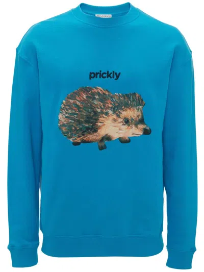 Jw Anderson Hedgehog Print Crewneck Sweatshirt In Blue