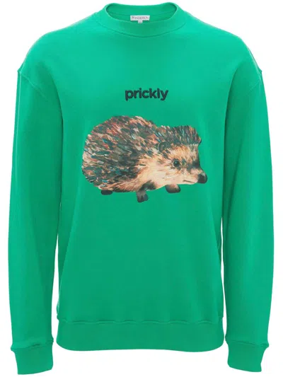 Jw Anderson Hedgehog Print Crewneck Sweatshirt In Green