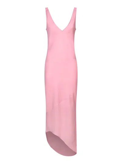 Jw Anderson V-neck Satin Midi Dress In Bubble Gum