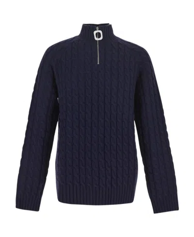 Jw Anderson Henley Cable-knit Jumper In Blue