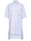 Jw Anderson J. W. Anderson Patchwork Cotton Shirt Dress With Asymmetric Hem In Blue