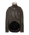 Jw Anderson Curved Leather Hem High Neck Jacket In Black