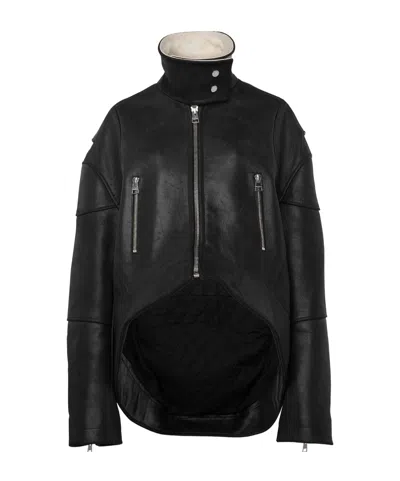 Jw Anderson High-neck Curved Leather Jacket In Black