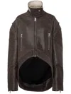 Jw Anderson Curved Leather Hem High Neck Jacket In Brown