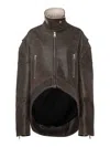 Jw Anderson Curved Leather Hem High Neck Jacket In Dark Brown