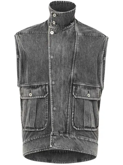 Jw Anderson High Neck Denim Gilet In Grey