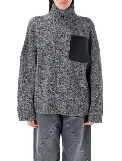 Jw Anderson High-neck Leather-patch Sweater In Gray