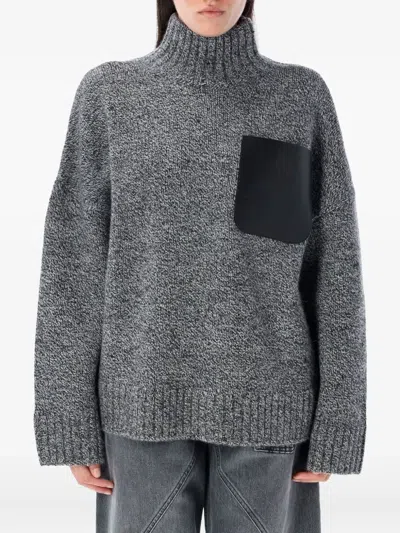 JW ANDERSON HIGH-NECK LEATHER-PATCH SWEATER