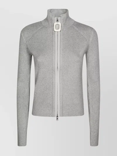 JW ANDERSON HIGH NECK RIBBED TEXTURE ZIP UP CARDIGAN