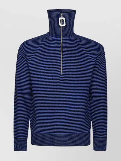Jw Anderson High Neck Striped Knit Sweater In Blue