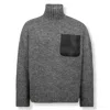 Jw Anderson Grey Sweater With High Neck And One Front Patch Leather Pocket In Wool Blend Man In Gray