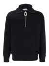 Jw Anderson Black High Neck Sweater With Front Zip Closure And Logo Embroidery In Wool Man