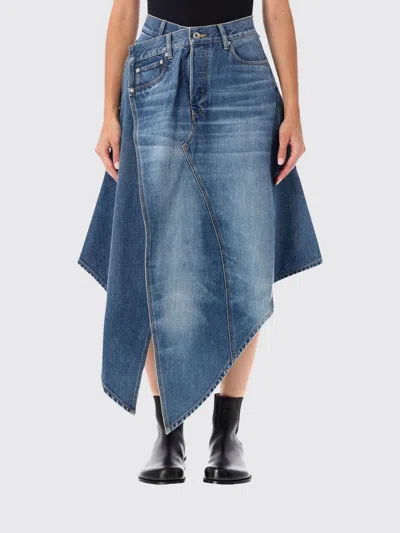 Jw Anderson High-waisted Asymmetrical Denim Midi Skirt In Blue