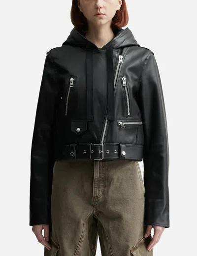 Jw Anderson Hooded Leather Biker Jacket In Black