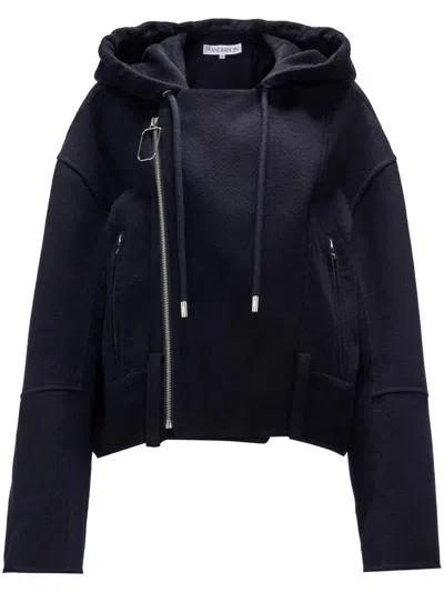 JW ANDERSON HOODED BIKER JACKET DOUBLE FACE,JK0328.PG1592