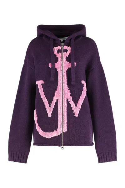 Jw Anderson Hooded Cardigan In Black