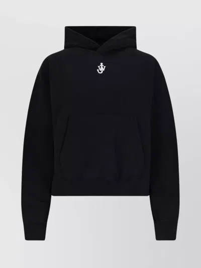 Jw Anderson Hooded Kangaroo Pocket Knitwear In Black
