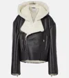 Jw Anderson Hooded Leather And Shearling Biker Jacket In Black