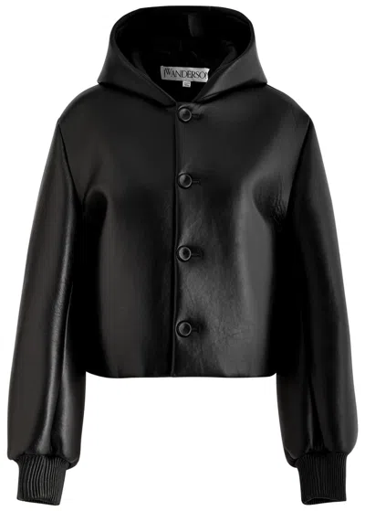 Jw Anderson Hooded Padded Leather Jacket In Black