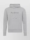 Jw Anderson Hooded Sweatshirt Drawstring Ribbed Cuffs Kangaroo Pocket In Grey