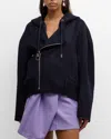 Jw Anderson Hooded Biker Wool Jacket In Navy