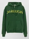 Jw Anderson Hoodie Print Hood Kangaroo Pocket Ribbed Cuffs In Green