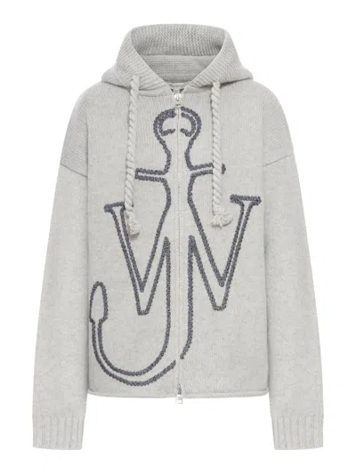 JW ANDERSON HOODIE WITH ZIP AND ANCHOR EMBROIDERY