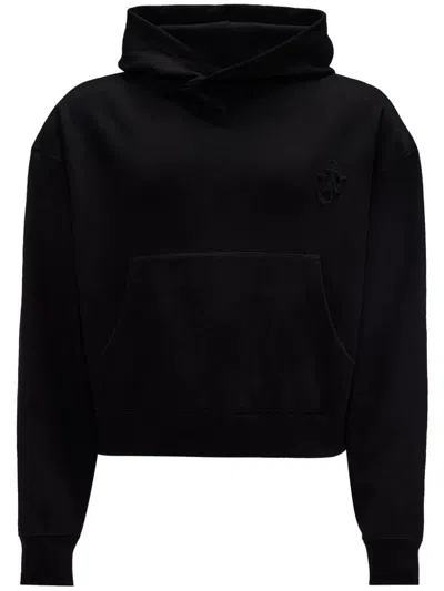 Jw Anderson Logo-embroidered Organic Cotton Hoodie In Black