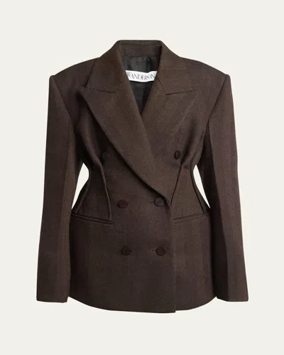 Jw Anderson Hourglass Double-breasted Wool Jacket In Brown