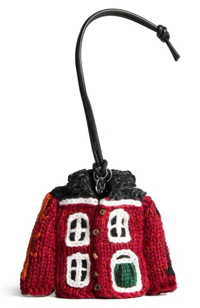Jw Anderson House Cardigan Wool & Cotton Bag Charm In Brown